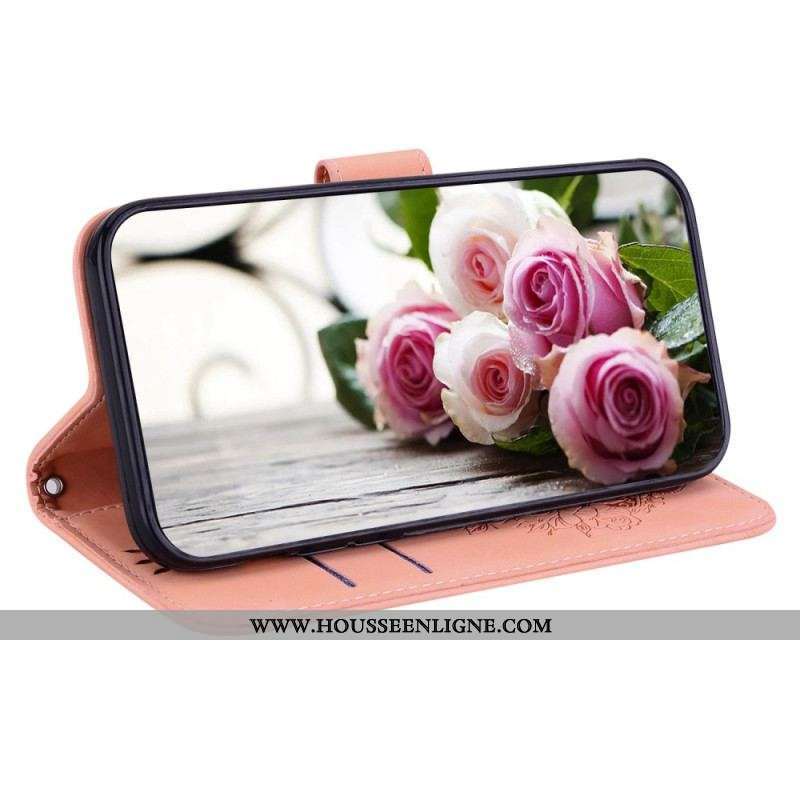 Housse Moto G73 5G Roses et Papillons à Lanière