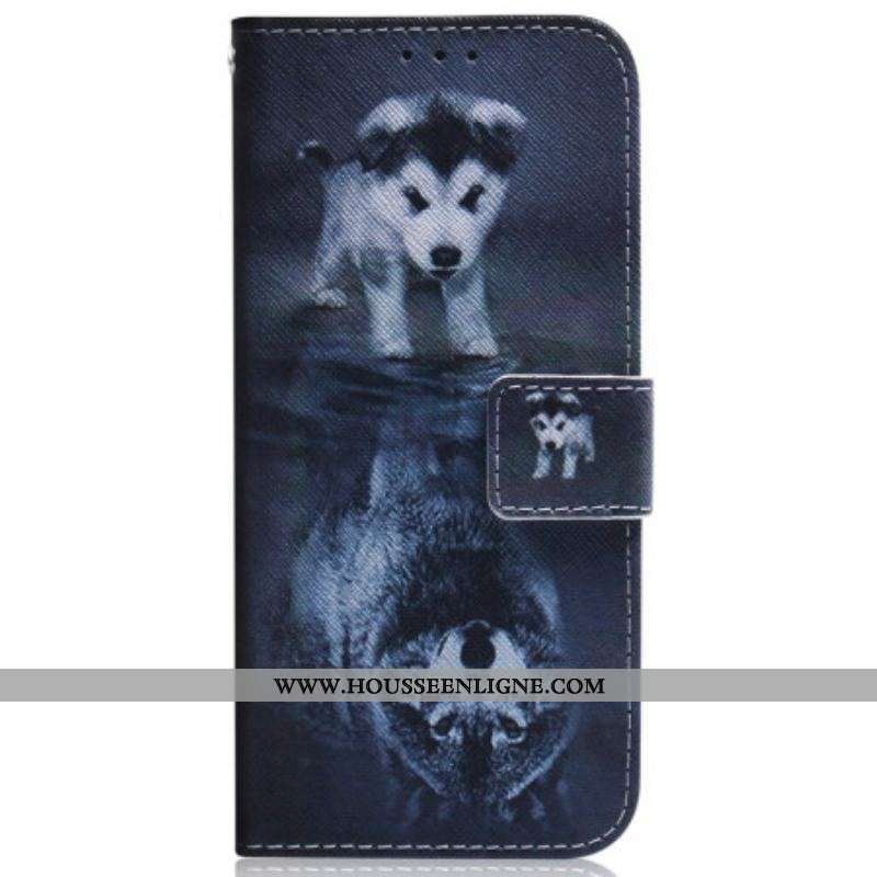 Housse Moto G73 5G Rêve de Chiot à Lanière