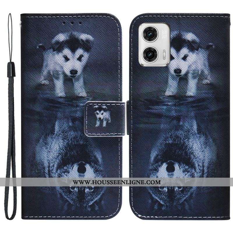 Housse Moto G73 5G Rêve de Chiot à Lanière