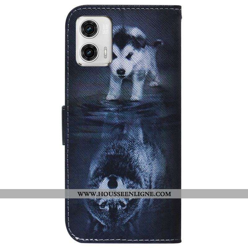 Housse Moto G73 5G Rêve de Chiot à Lanière