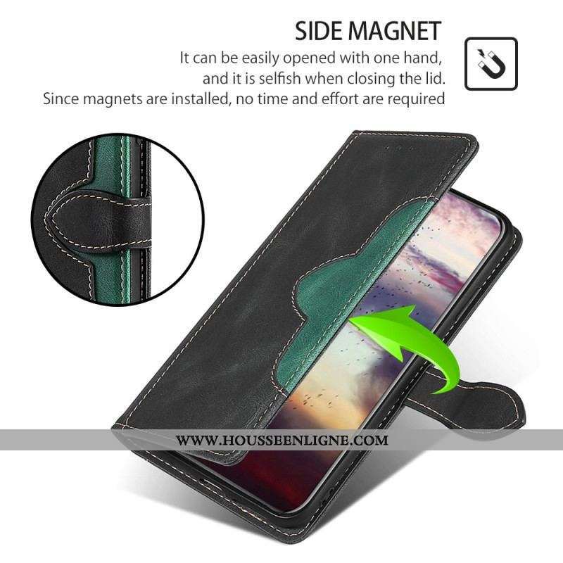 Housse Moto G73 5G Simili Cuir Bicolore Stylish