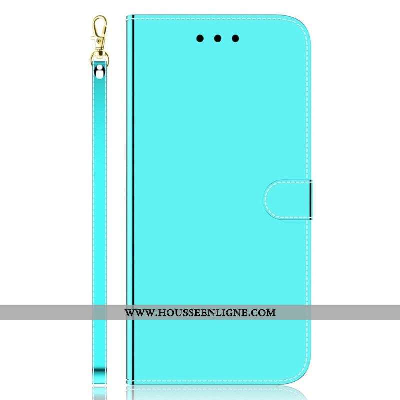 Housse Moto G73 5G Simili Cuir Miroir avec Lanière
