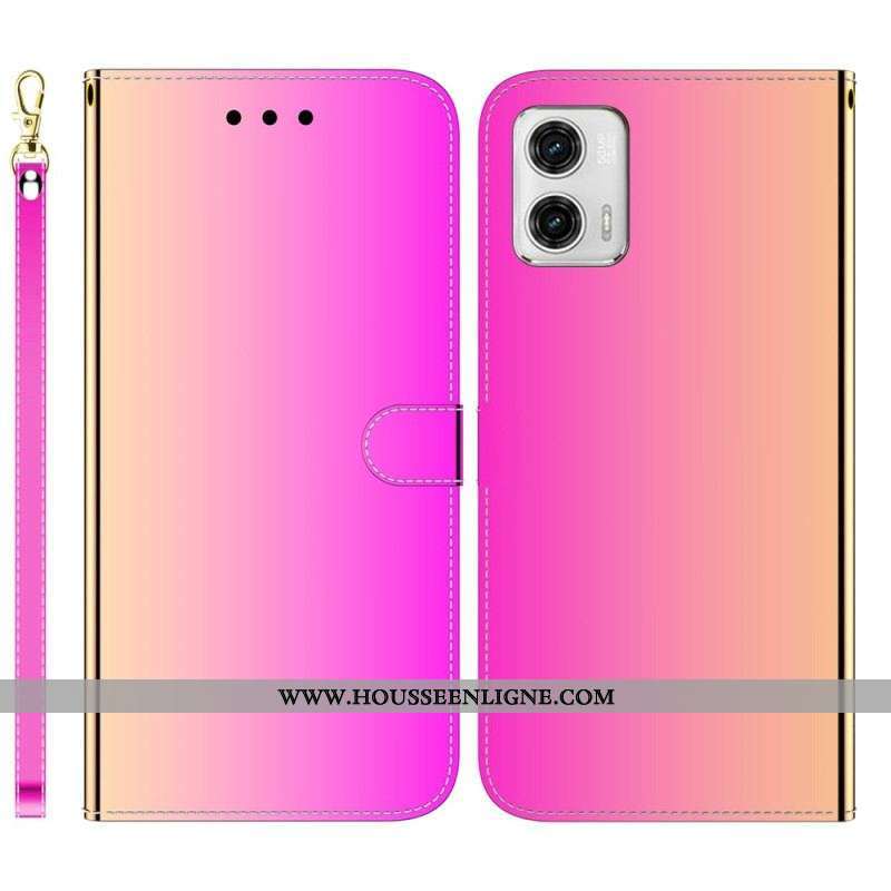 Housse Moto G73 5G Simili Cuir Miroir avec Lanière