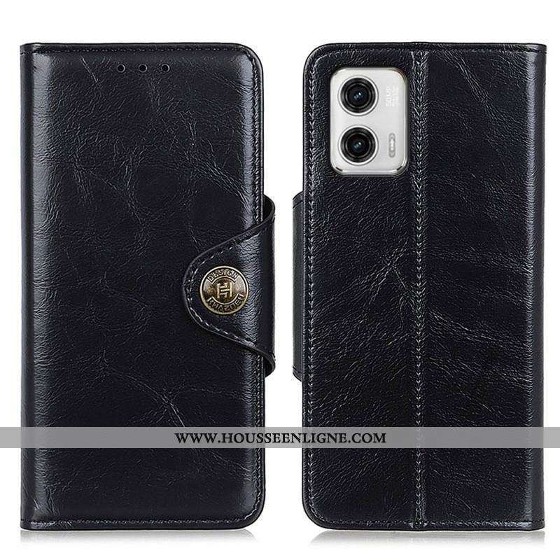 Housse Moto G73 5G Simili Cuir Verni Bouton