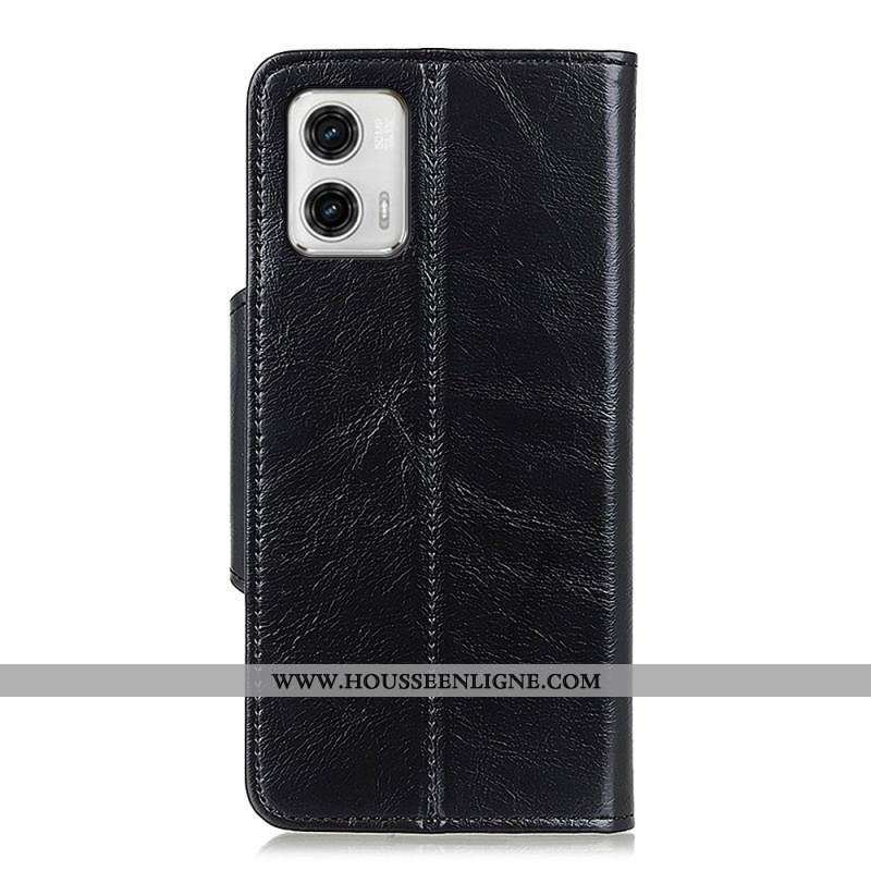 Housse Moto G73 5G Simili Cuir Verni Bouton