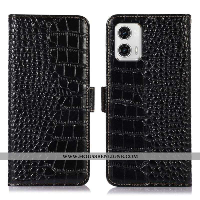 Housse Moto G73 5G Style Crocodile RFID