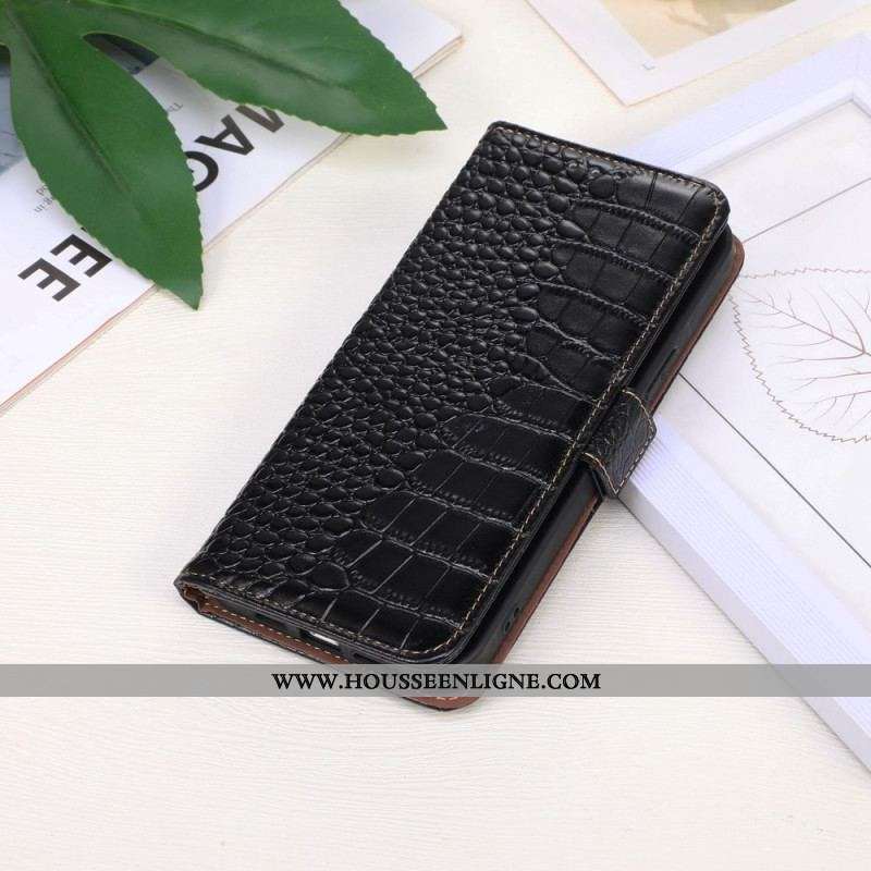 Housse Moto G73 5G Style Crocodile RFID