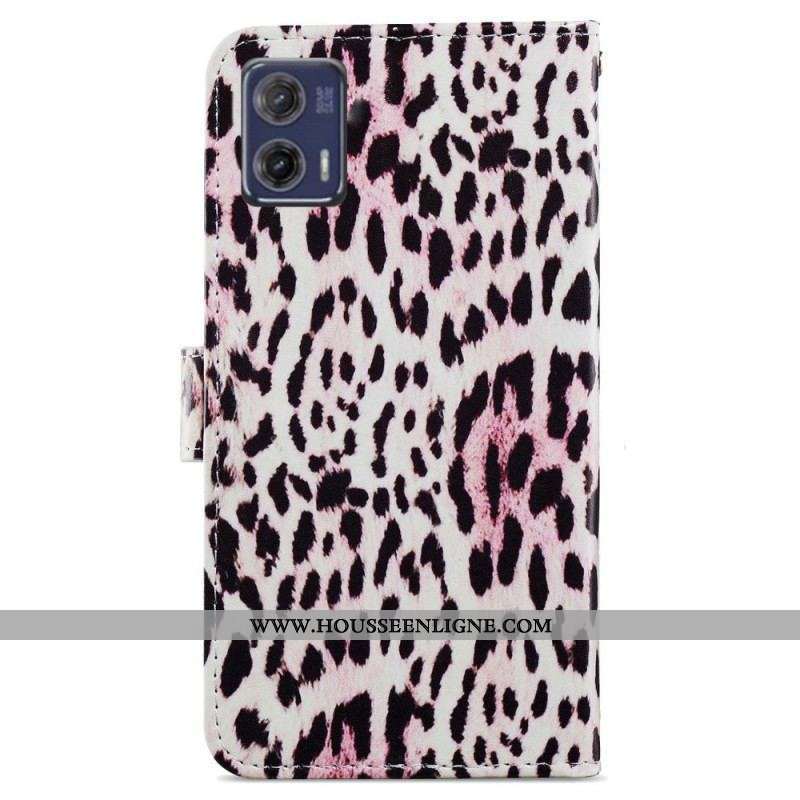 Housse Moto G73 5G Style Léopard à Lanière