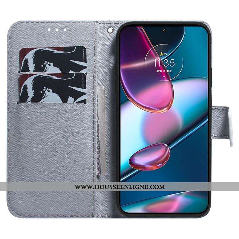 Housse Moto G73 5G Tigre Blanc à Lanière