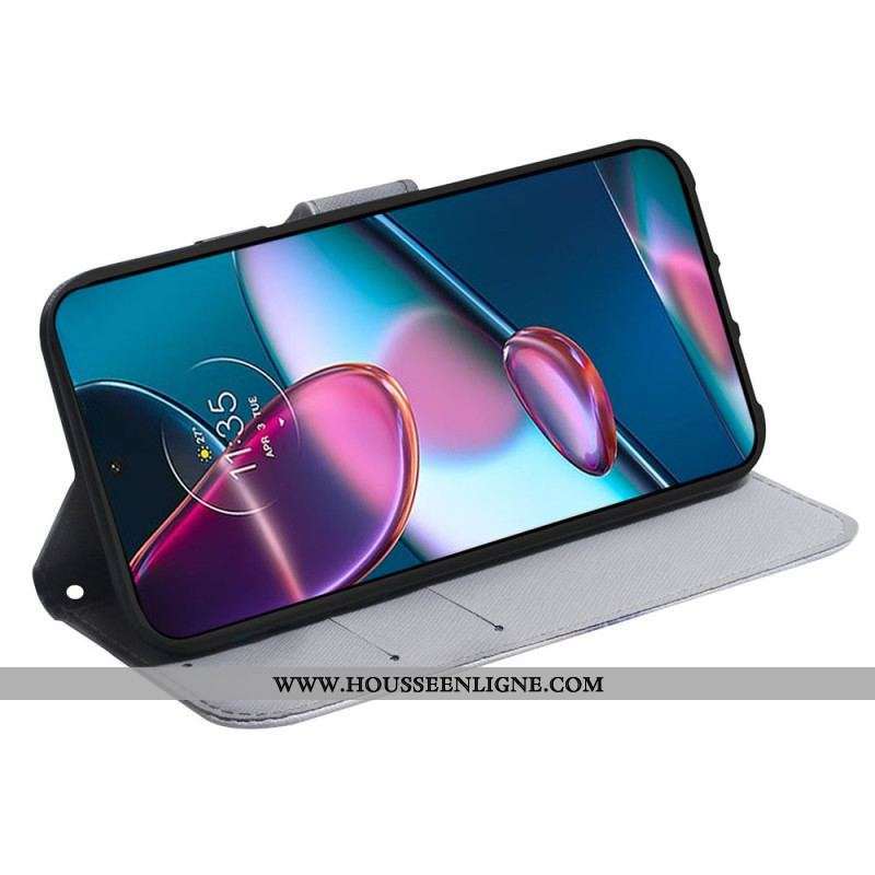 Housse Moto G73 5G Tigre Blanc à Lanière