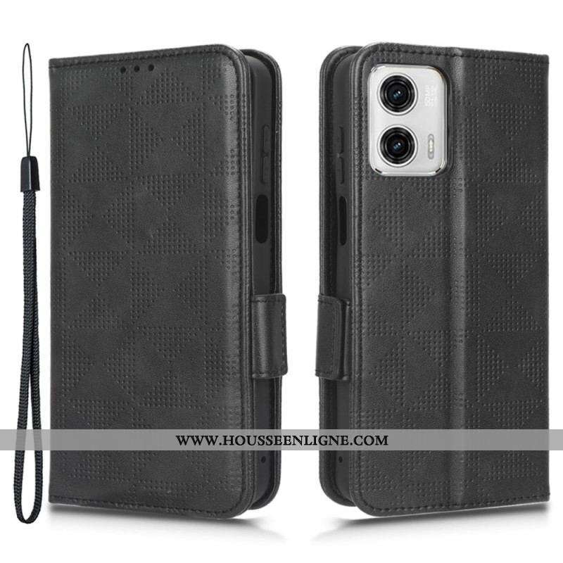 Housse Moto G73 5G Triangles Imprimés avec Lanière