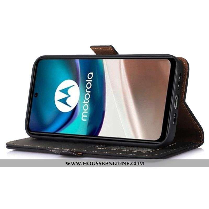 Housse Moto G73 5G Véritable Cuir RFID