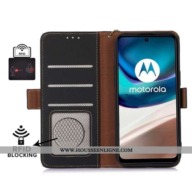 Housse Moto G73 5G Véritable Cuir RFID