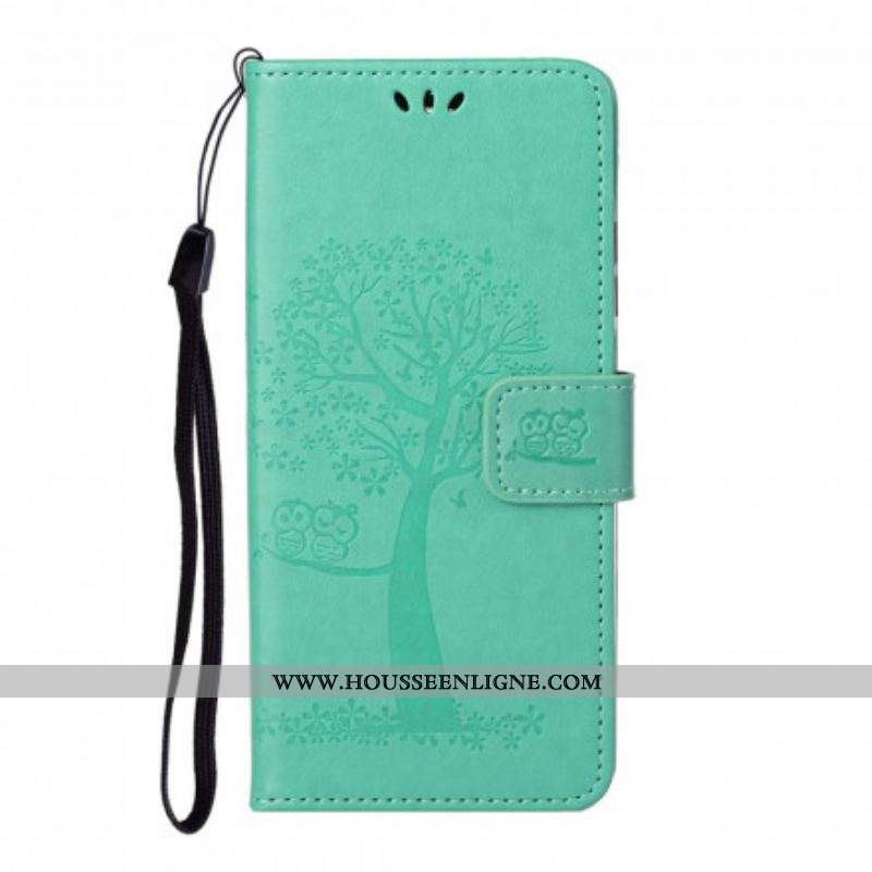 Housse Motorola Edge 20 Arbre et Hiboux à Lanière