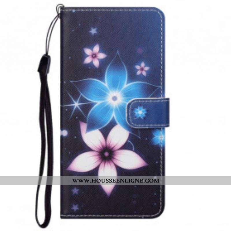 Housse Motorola Edge 20 Fleurs Lunaires à Lanière
