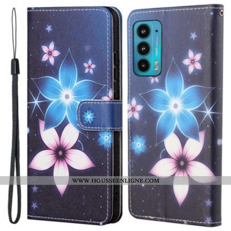 Housse Motorola Edge 20 Fleurs Lunaires à Lanière