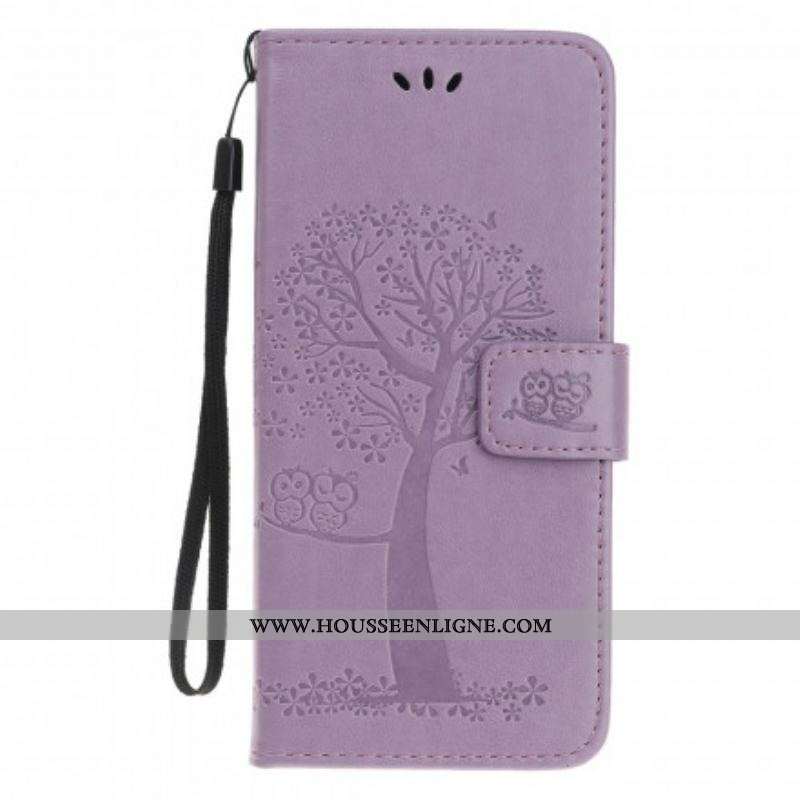 Housse Motorola Edge 20 Lite Arbre et Hiboux à Lanière