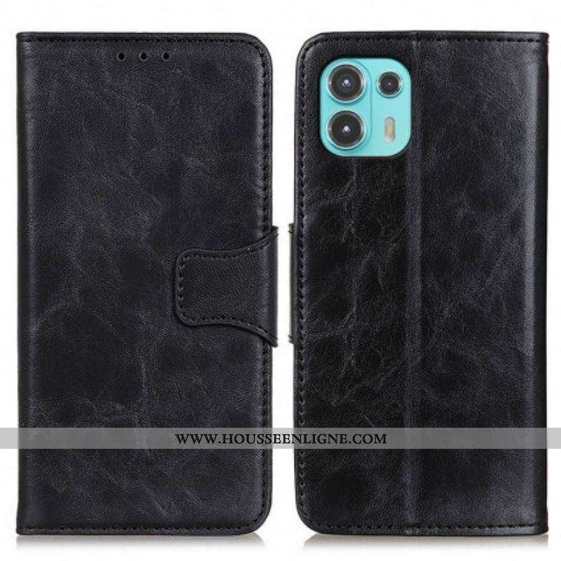 Housse Motorola Edge 20 Lite Cuir Fendu Fermoir Réversible