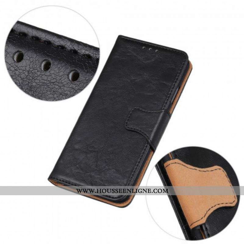 Housse Motorola Edge 20 Lite Cuir Fendu Fermoir Réversible