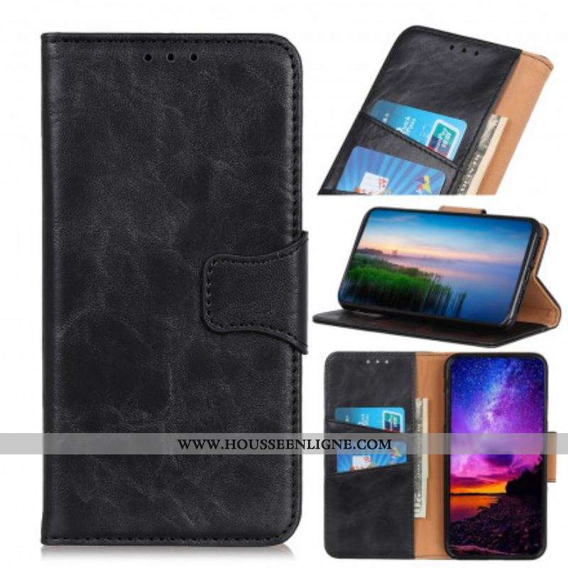 Housse Motorola Edge 20 Lite Cuir Fendu Fermoir Réversible
