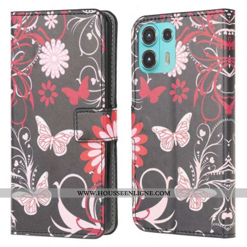Housse Motorola Edge 20 Lite Papillons et Fleurs