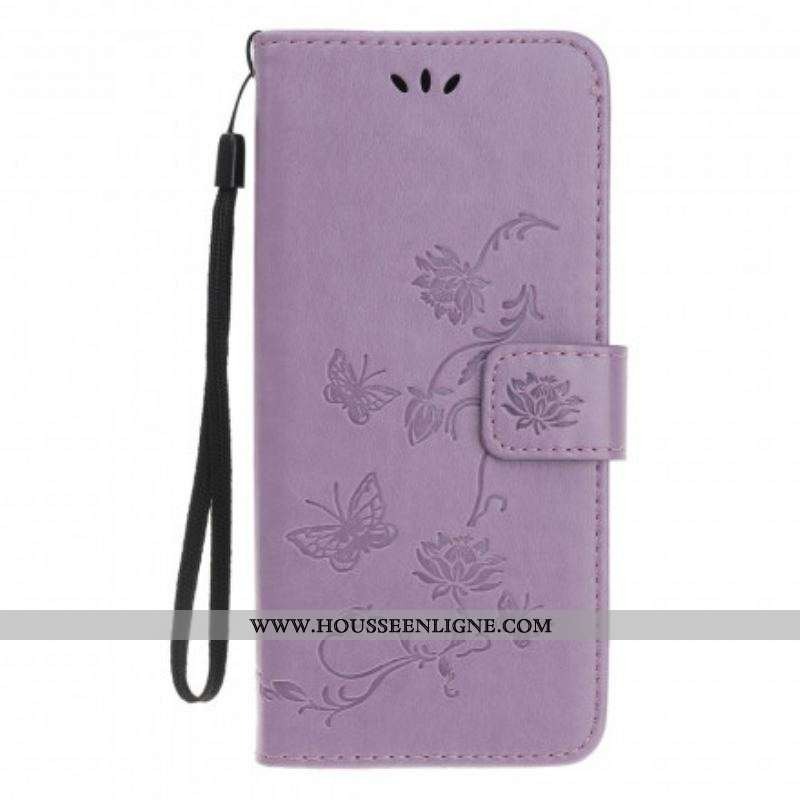 Housse Motorola Edge 20 Lite Papillons et Fleurs à Lanière