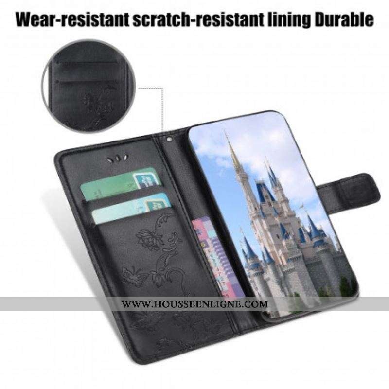 Housse Motorola Edge 20 Lite Papillons et Fleurs à Lanière