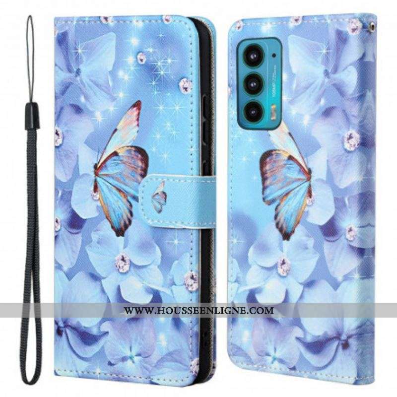 Housse Motorola Edge 20 Papillons Diamants à Lanière