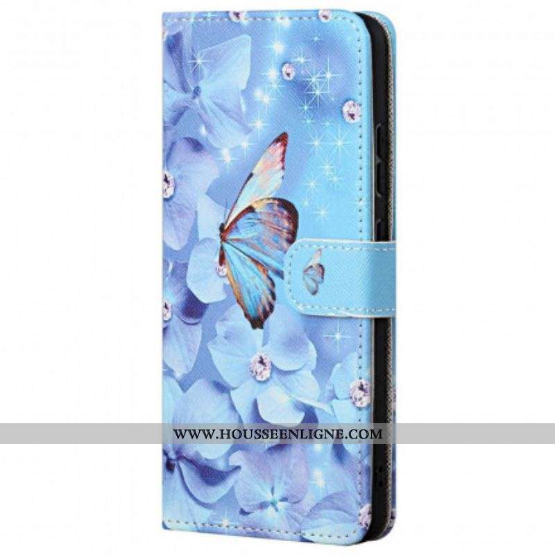 Housse Motorola Edge 20 Papillons Diamants à Lanière
