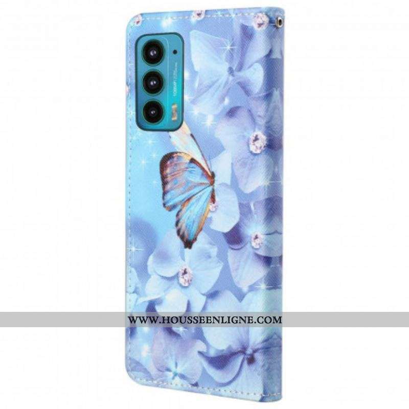 Housse Motorola Edge 20 Papillons Diamants à Lanière