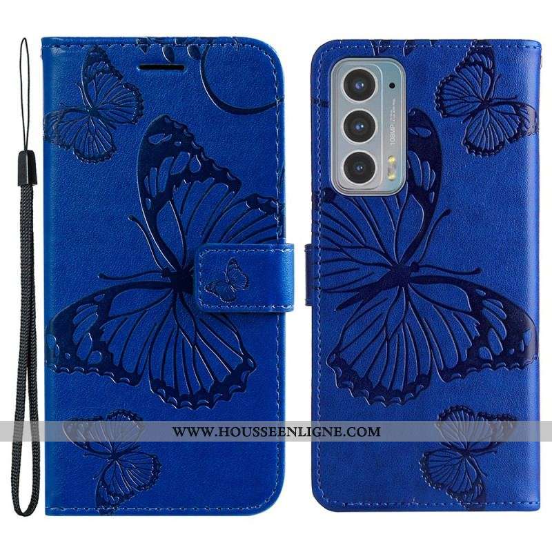 Housse Motorola Edge 20 Papillons Géants à Lanière