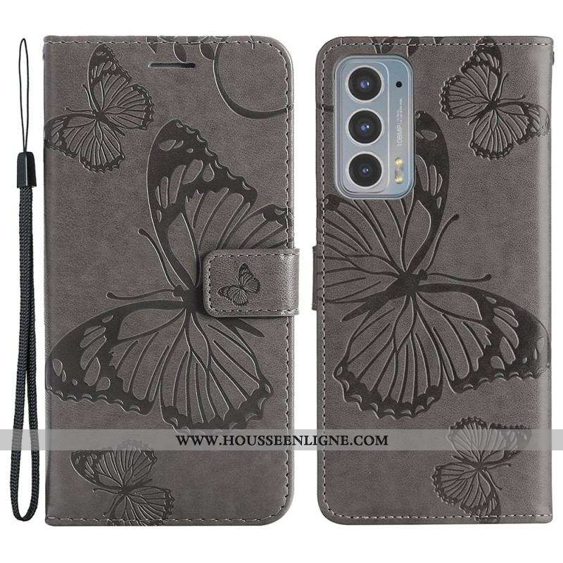 Housse Motorola Edge 20 Papillons Géants à Lanière
