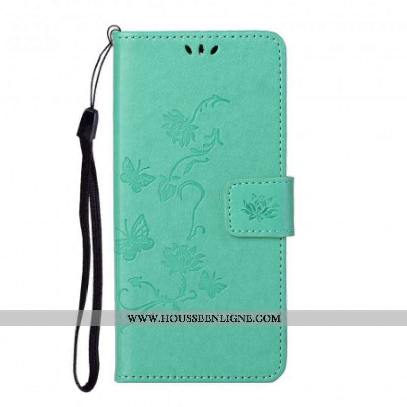Housse Motorola Edge 20 Papillons et Fleurs à Lanière