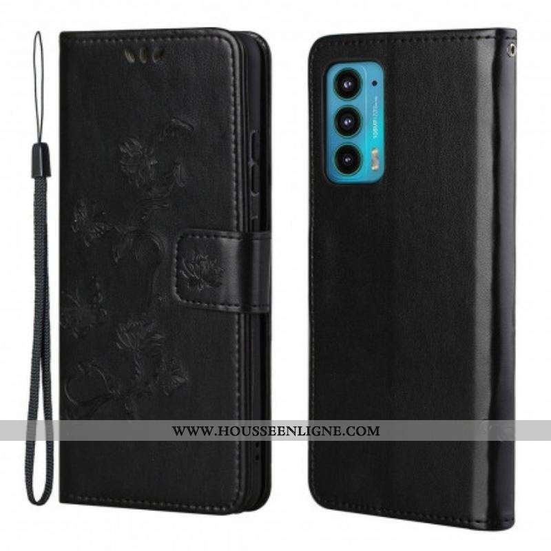 Housse Motorola Edge 20 Papillons et Fleurs à Lanière