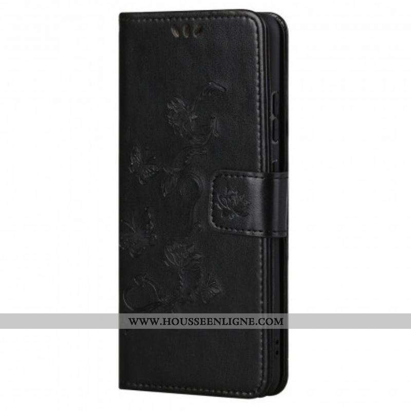 Housse Motorola Edge 20 Papillons et Fleurs à Lanière