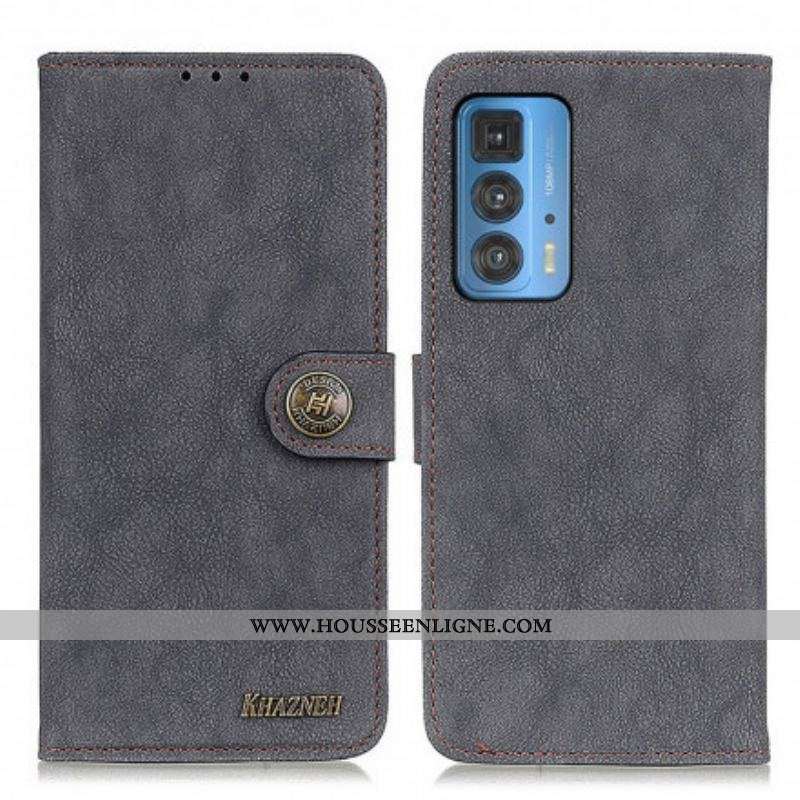 Housse Motorola Edge 20 Pro Cuir Fendu Rétro KHAZNEH