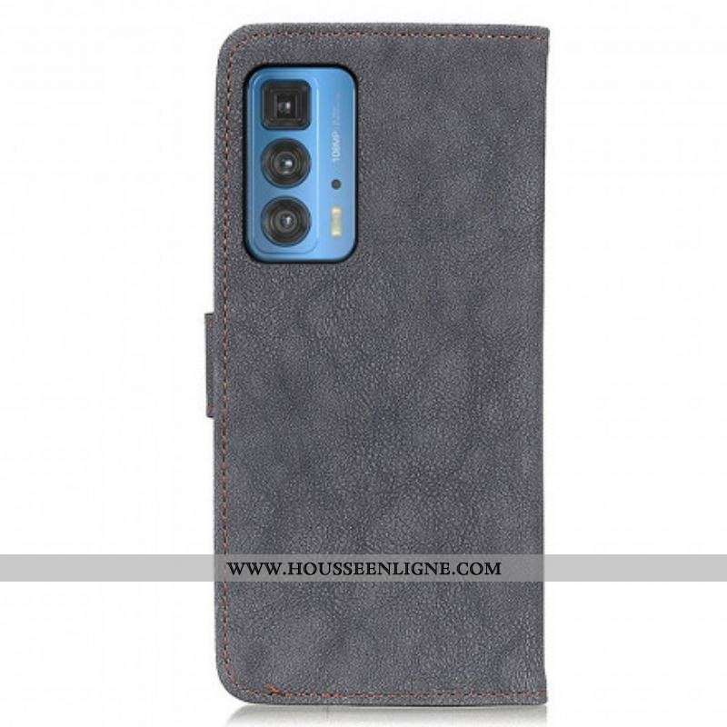Housse Motorola Edge 20 Pro Cuir Fendu Rétro KHAZNEH
