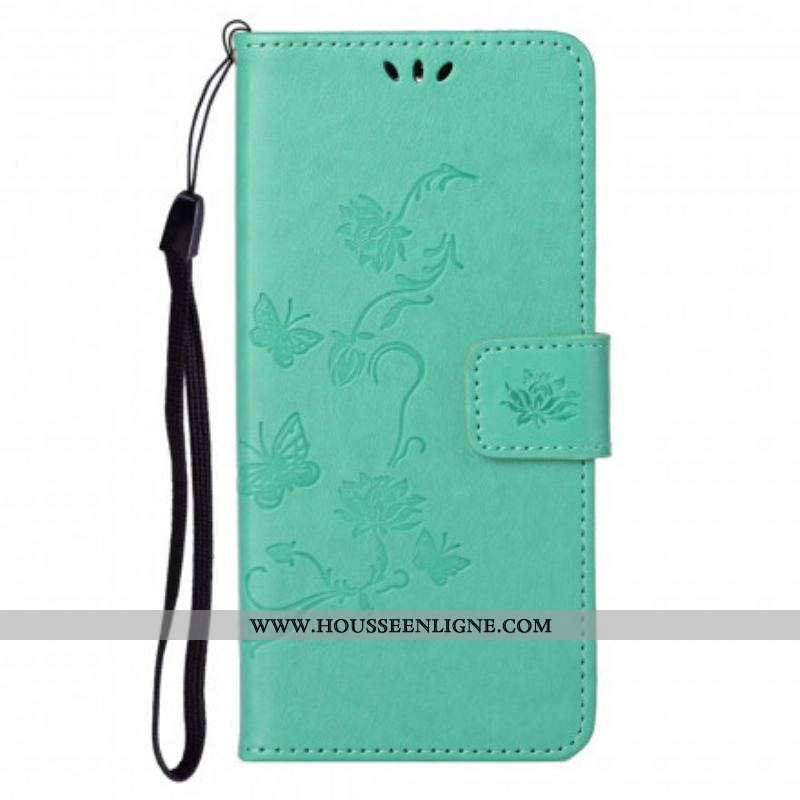 Housse Motorola Edge 20 Pro Papillons et Fleurs à Lanière