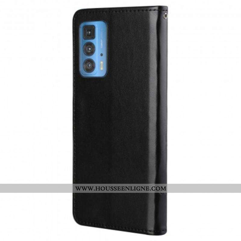 Housse Motorola Edge 20 Pro Papillons et Fleurs à Lanière