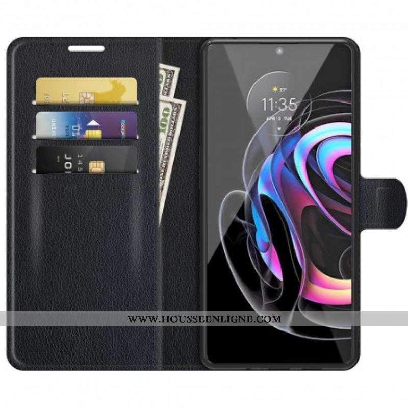 Housse Motorola Edge 20 Pro Simili Cuir Litchi Classique