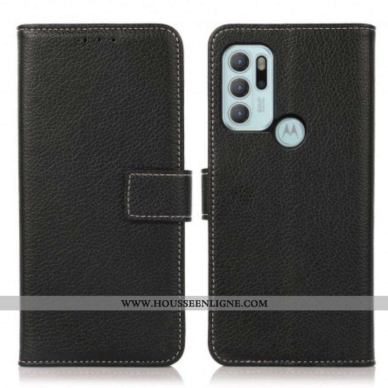 Housse Motorola G60s Litchi Coutures Apparentes