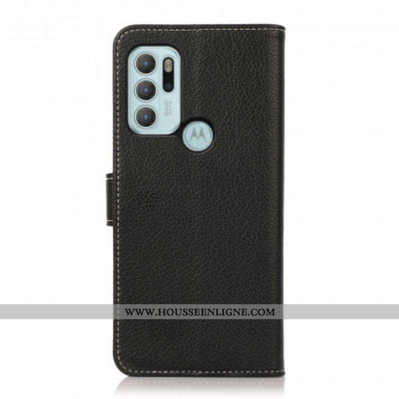 Housse Motorola G60s Litchi Coutures Apparentes