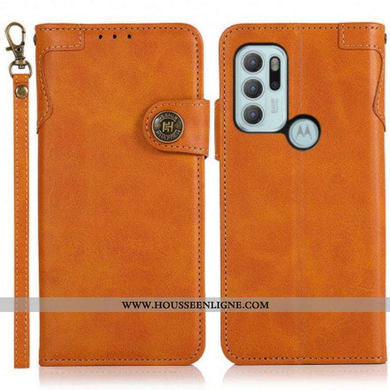 Housse Motorola G60s Simili Cuir Bouton KHAZNEH