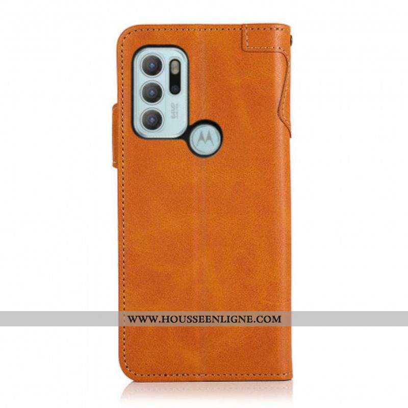 Housse Motorola G60s Simili Cuir Bouton KHAZNEH