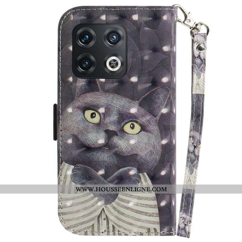 Housse OnePlus 10 Pro 5G Chat Gris à Lanière
