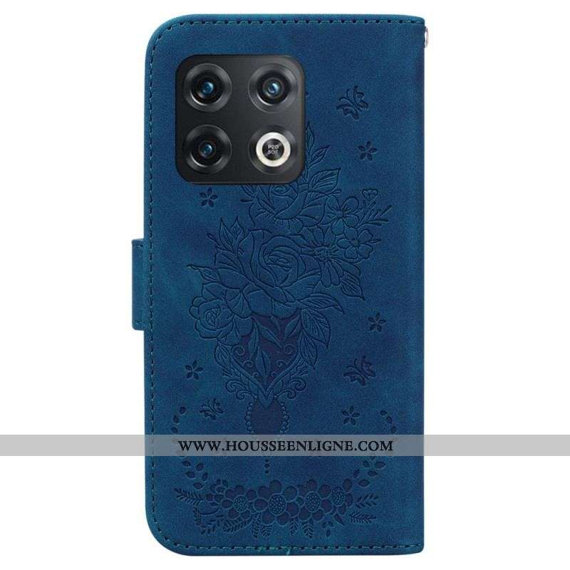 Housse OnePlus 10 Pro 5G Roses et Papillons à Lanière