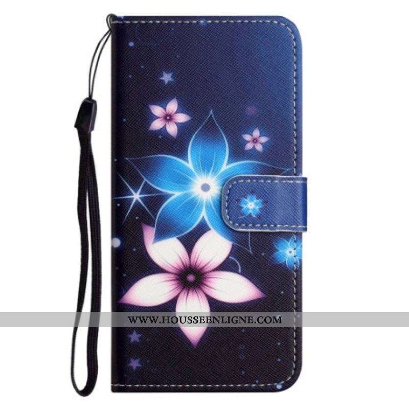 Housse OnePlus 10T 5G Fleurs Lunaires à Lanière
