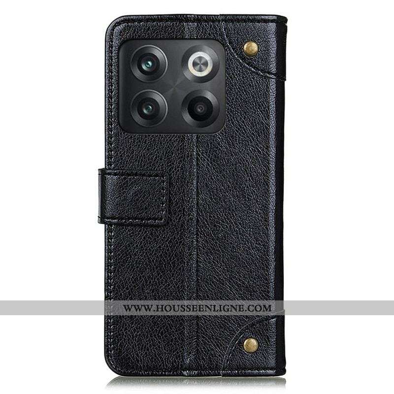 Housse OnePlus 10T 5G Style Cuir Nappa Rivets Vintage