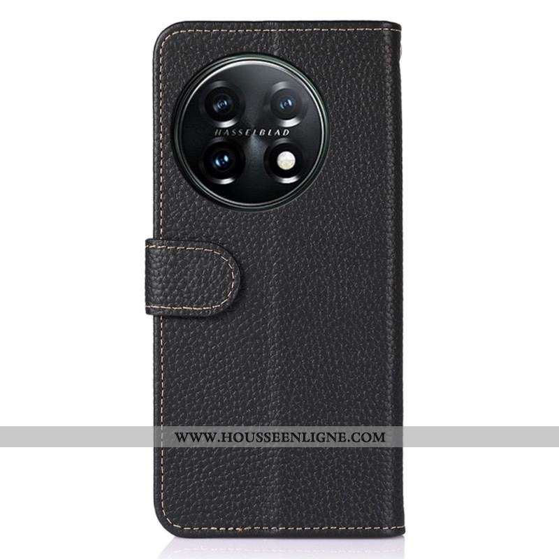 Housse OnePlus 11 5G Cuir Véritable Litchi KHAZNEH