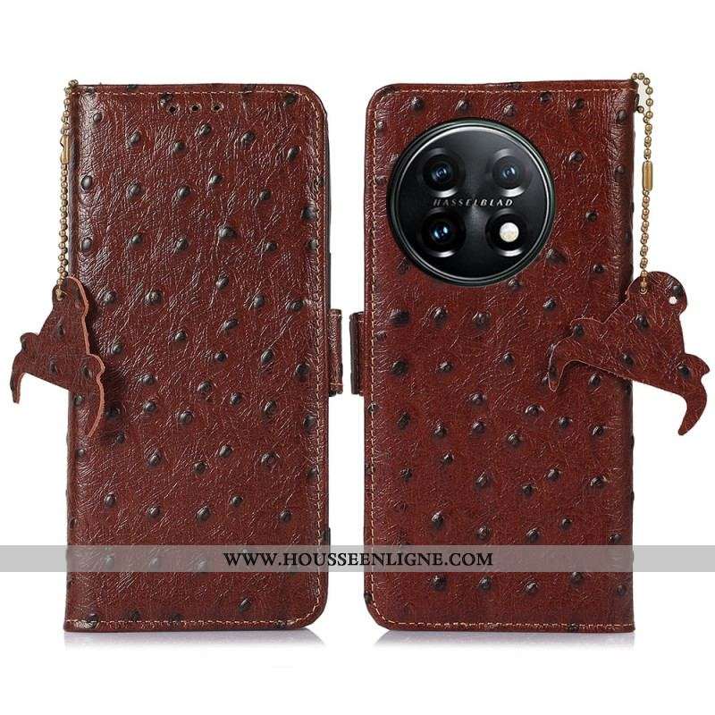 Housse OnePlus 11 5G Véritable Cuir Autruche RFID